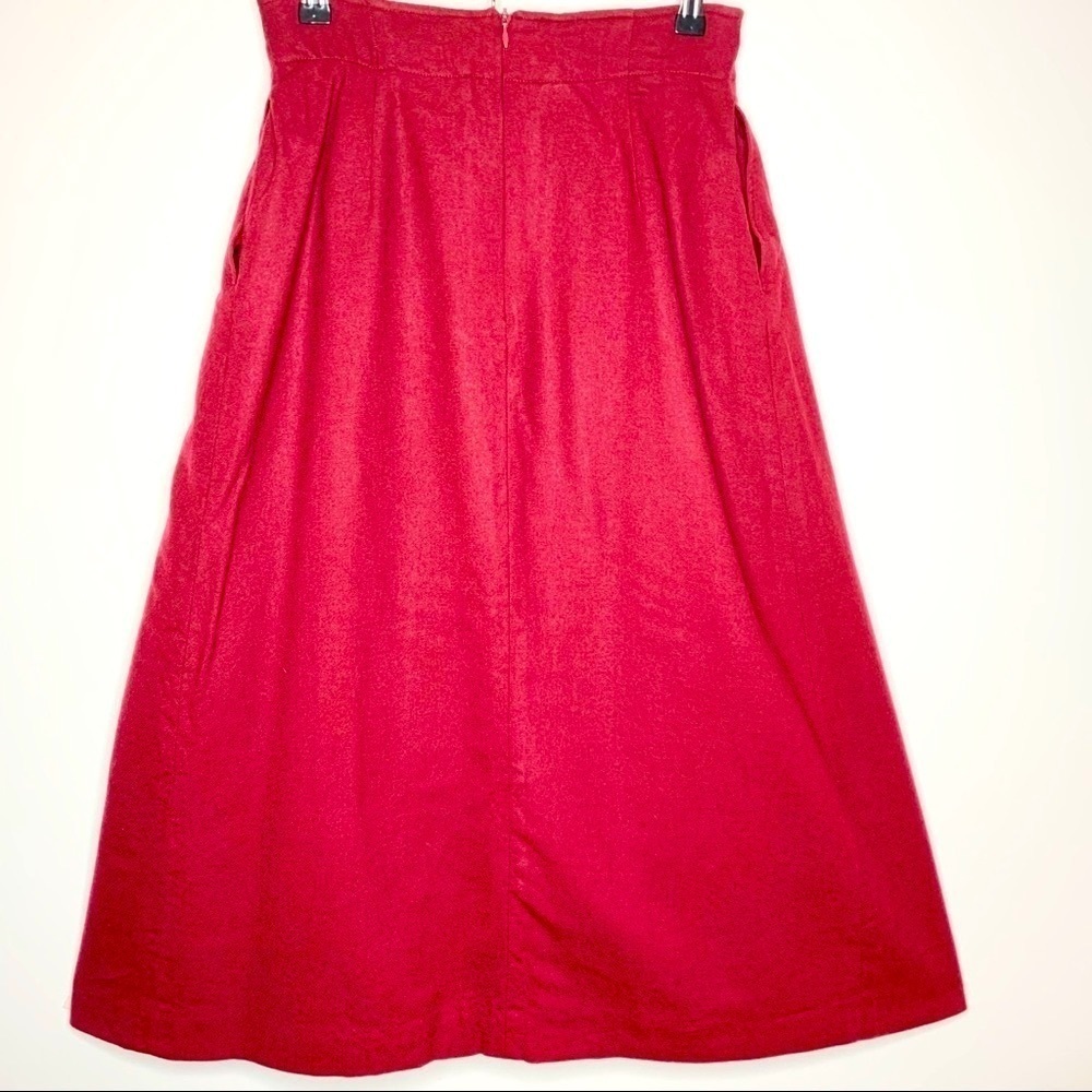 VTG Evan Picone Red Wool Pleated Midi Skirt Size 10 Side Pockets Holliday Retro